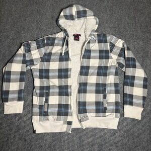 Y2K Tony Hawk Plaid Full Zip Sherpa Lined Hoodie Jacket Men's Size Large